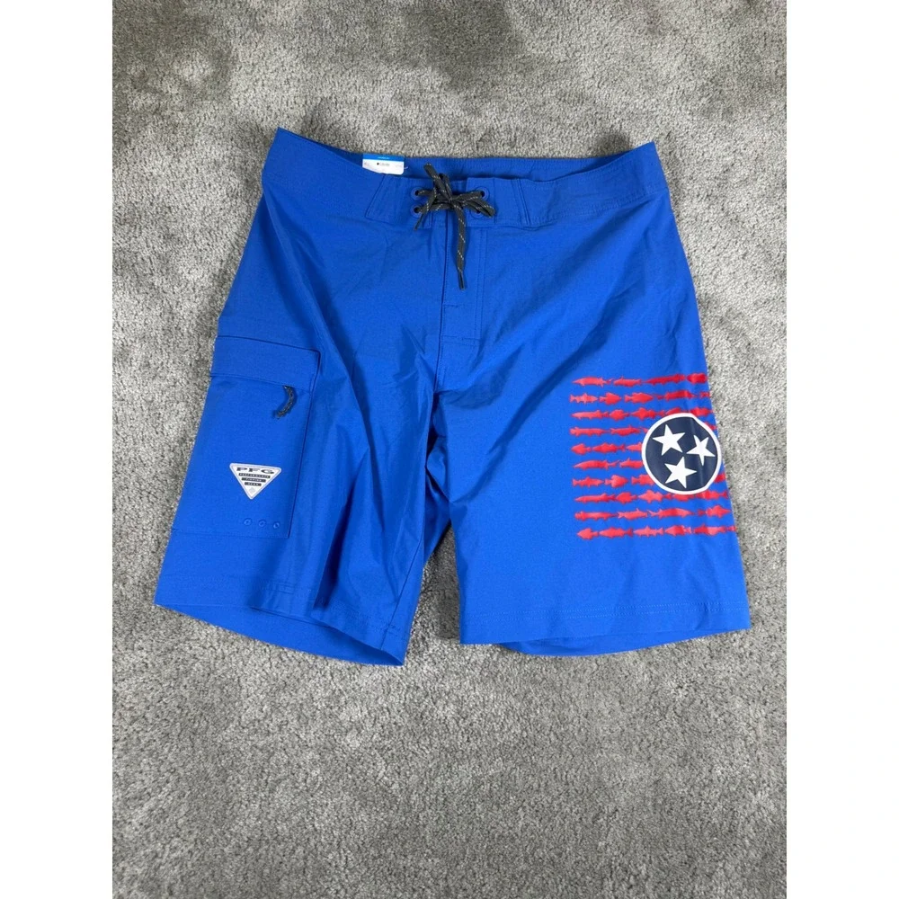 Columbia PFG Flag Series Boardshorts Mens 34 Blue Tennessee Fish Graphic XM0936